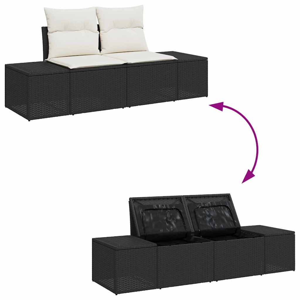 Garten-Sofa-Set mit Speicher 10 pcs Schwarz Poly Rattan